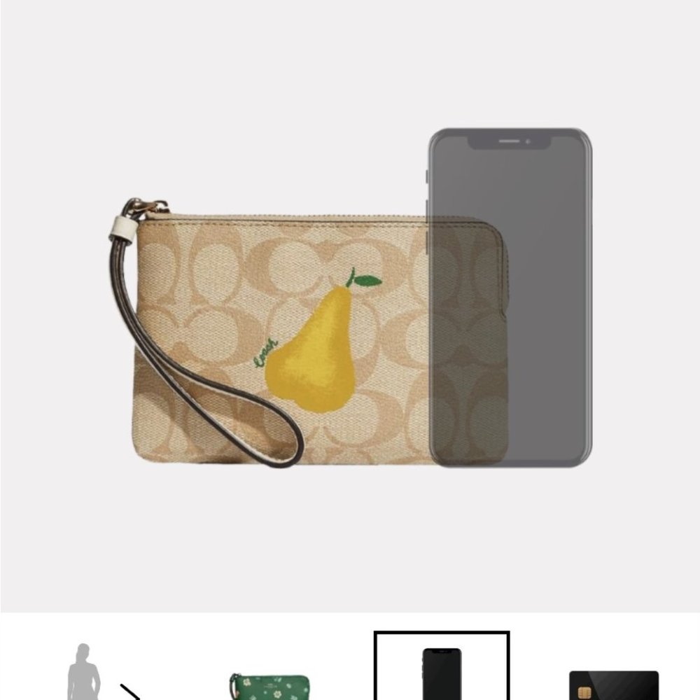 Coach Women's Signature Canvas Print with Pear Corner Zip Wristlet NWT Gold - Picture 6 of 10